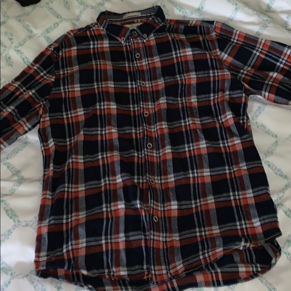 Orange and navy blue flannel by On The Road